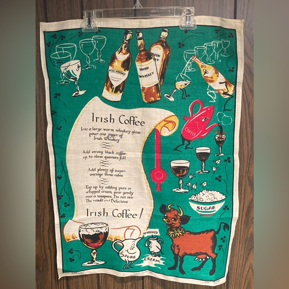 Vintage Irish Linen with Illustration of How to Make Irish Coffee